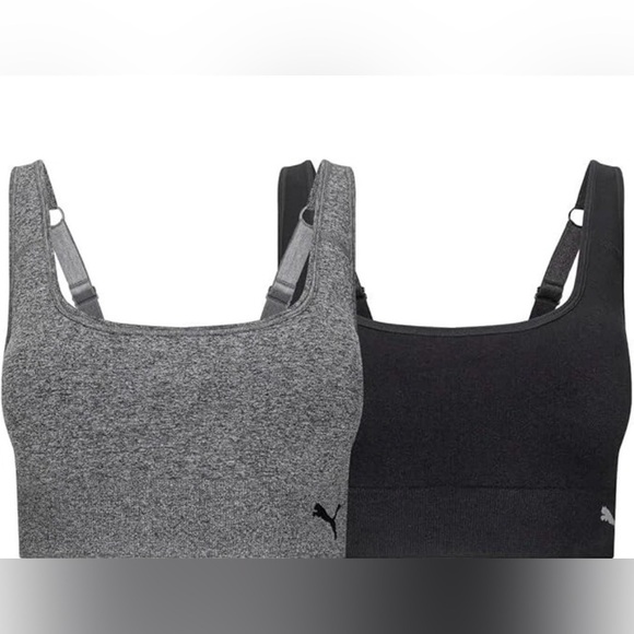 Puma Other - Puma Women's Seamless Square Neck Sports Bra - Gray Heather and Black (2 Pack)